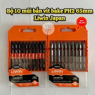 Bộ 10 mũi bắn vít Liwin Japan PH2 dài 65mm siêu cứng 2 đầu bake hàng tốt