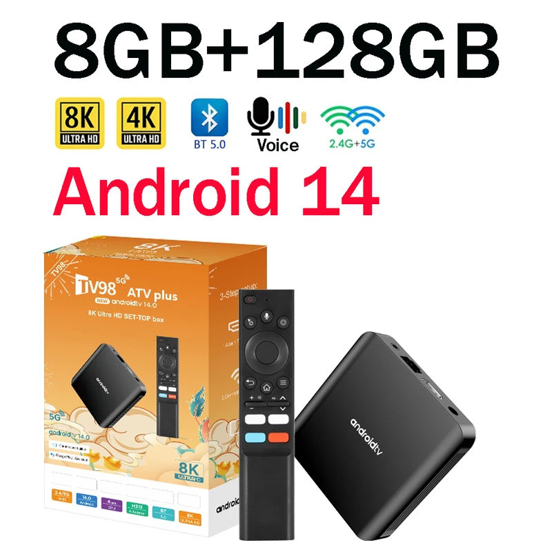TV98 ATV Plus TV Box 8GB 128GB Android14 Allwinner H313 Quad Core 4G 5G ...