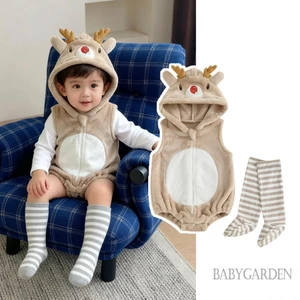 Bé Trai Mùa Đông Tuần lộc Trang Phục Không Tay Zip Lên Áo Liền Quần Có Sọc Tất Dài Quần Áo Giáng Sinh