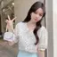 Áo sơ mi ngắn tay phồng hoa thiết kế mùa hè Niche kiểu Pháp Cổ búp bê ngọt ngào Áo sơ mi nhỏ