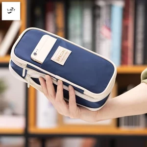 Hộp đựng bút chì dung tích lớn màu trơn - Hộp văn phòng phẩm di động nhiều lớp cho trường học