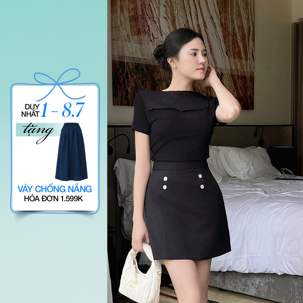 Quần váy nữ GUMAC A ngắn đính nút vải bố ruby cao cấp có túi sườn trẻ trung  VE11085