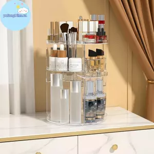 Pufangbliss 360 Xoay Acrylic Mỹ Phẩm Tổ Chức Trong Suốt Nhiều Lớp Dung Tích Lớn Trang Điểm Lưu Trữ Cho Vanity Phòng Tắm Để Bàn VN
