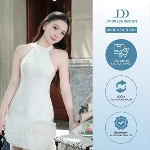 Đầm yếm khăn cổ chân hoa lệch thiết kế gợi cảm thanh lịch 1P07.2505K, đầm cổ yếm cách điệu nữ tính thiết kế bởi JM Dress