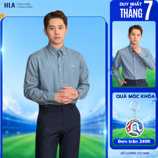 [HỎA TỐC 4H] Áo Sơ Mi Nam HLA Dài Tay Công Sở Màu Xanh Sọc Trắng, Vải Jacquard, Đứng Form, Giảm Nhăn
