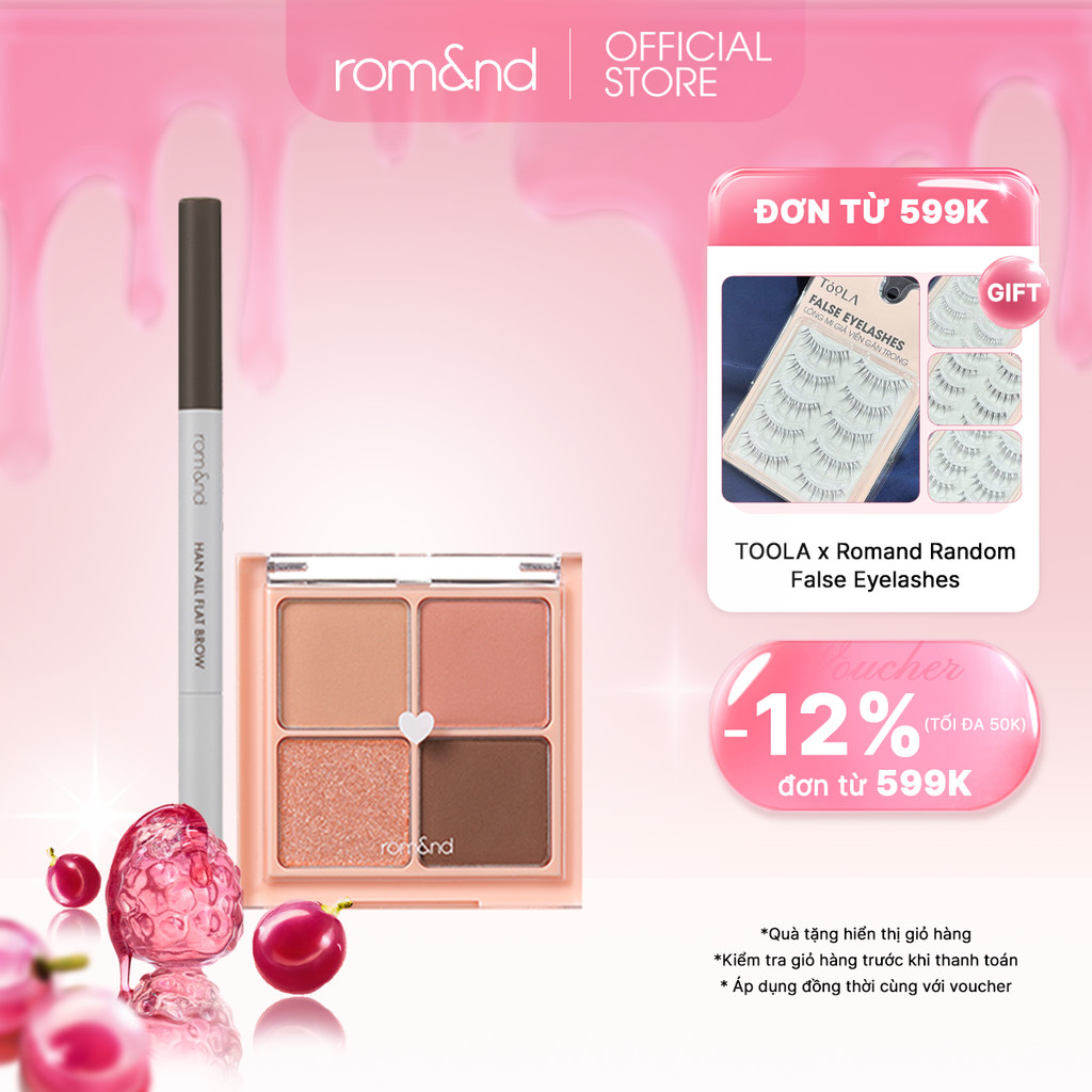 Combo Bảng màu mắt Romand Better Than Eyes 6.5g + Chì kẻ mày Romand Han All Flat Brow - Han All Line 0.17g