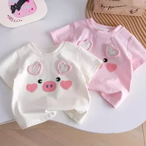 Trẻ em (90-150) Mùa hè Phong cách mới Áo thun heo con hoạt hình phong cách phương Tây dễ thương