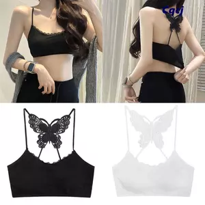 CQCJ Đệm Camisole, Tích Hợp Miếng Lót Rỗng Ra Lưng Bướm Vest, Bướm Thêu Ren Viền Ngực Quấn Hàng Ngày Innerwear