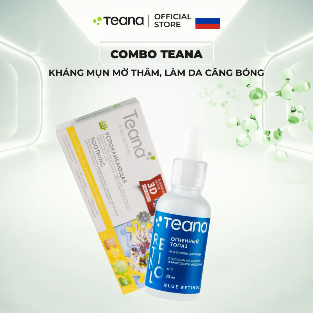 Combo Teana kháng mụn, mờ thâm, làm da căng bóng (peel + b3)