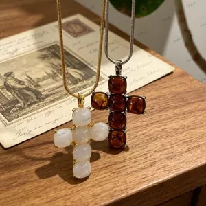Vòng cổ mặt dây chuyền chéo PYCOU, Dây chuyền áo len phong cách Baroque cổ điển, Vòng cổ dài bằng vàng hợp kim dài thời trang Unisex