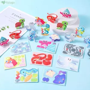 YOLOGO 10 Câu đố ghép hình giấy, Câu đố ghép hình nhận thức Câu đố ba chiều cho trẻ em, Động vật biển vui nhộn Đồ chơi giáo dục sớm cho trẻ em