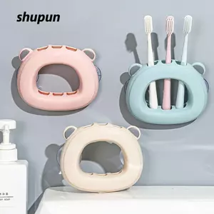 Giá để bàn chải đánh răng SHUPUN, Giá đỡ bàn chải đánh răng không đục lỗ 3 khe, Giá treo tường cốc hút đa chức năng Móc treo tường