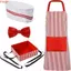 THEGIRL8B Bồi bàn Cosplay, Carnivals Circus Trang phục đầu bếp sọc đỏ và trắng, Tạp dề đồ dùng lễ hội có mũ Roleplay Chủ đề Đảng Đồng phục nhà bếp Halloween