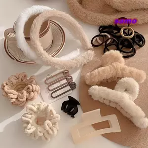 SAMO 111 Chiếc Kẹp Móng Vuốt Scrunchies, Bộ Phụ Kiện Tóc Màu Kem Cà Phê Mềm Mại, Bộ Băng Đô Lông Tơ Cổ Điển Sang Trọng Cho Nữ Bé Gái