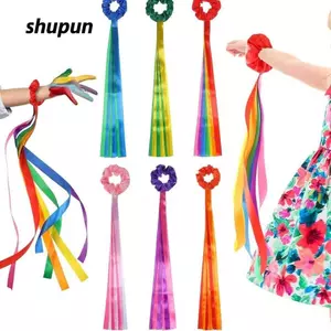 Băng đô ruy băng SHUPUN, Ruy băng dài thể dục nhiều màu bằng vải Polyester, Phụ kiện khiêu vũ Cầu vồng Co giãn nhịp điệu Tua rua Nhịp điệu khiêu vũ