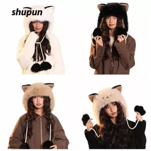 Mũ trên cao SHUPUN, Mũ bảo vệ tai hoạt hình, Mũ sang trọng ấm áp dày dặn mùa thu đông