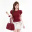 Áo Thun Nữ Chấm Bi Nhỏ Kiểu Tay Ngắn Phồng Nhún Eo Phong Cách Basic A51491 777 77- - Hieuvy Botique