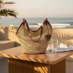 HFSHY Ống hút dệt tối giản Túi Tote có thể điều chỉnh Dây đeo PU dung tích lớn Túi đeo vai thông thường để mua sắm cuối tuần VN