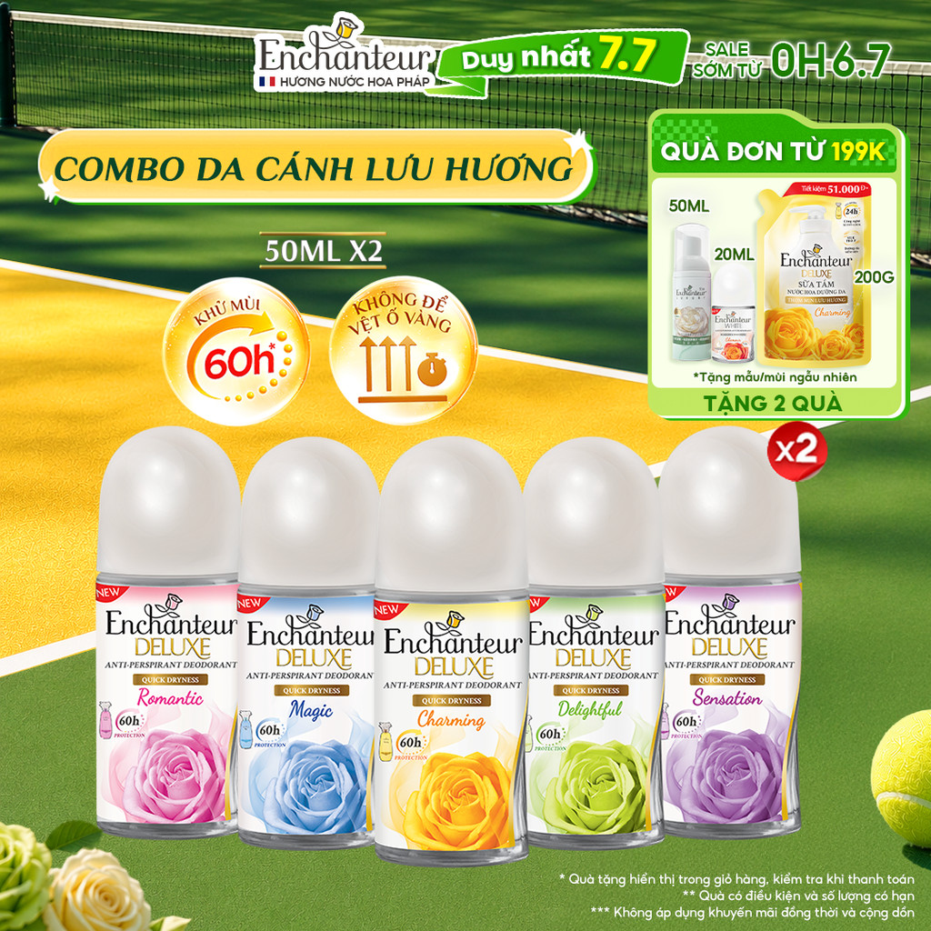 COMBO 2 Lăn khử mùi Enchanteur hương nước hoa Pháp không để lại vệt ố vàng 50ml x 2