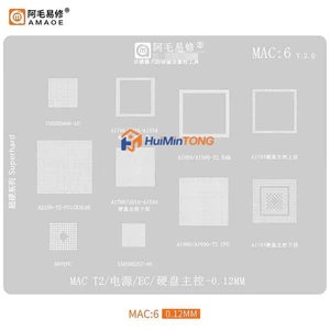 0.12mm AMAOE BGA Stencil Reballing MAC6 980YFC 338S00466-A0 338S00267-A0 Dành Cho Macbook A1989 T2 Power CPU IC Pin Hàn Nhiệt Bản Mẫu