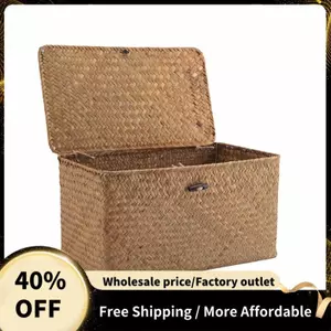 Handmade Rơm Dệt Giỏ Chứa Đồ Có Nắp Hộp Đựng Trang Điểm Tổ Chức Bảo Quản Cỏ Biển Giỏ Giặt Mây Hộp Trang Sức