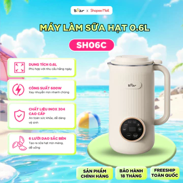 Máy Làm Sữa Hạt 0,6L BEAR Máy Xay Làm Sữa Hạt, Máy Xay Hạt Máy Xay Sinh Tố Mini Nấu Cháo Máy Xay Hạt Làm Sữa SB-SH06C