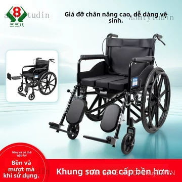 Xe lăn Xe lăn dành cho người già, có thể gấp gọn và nhẹ, xe lăn bằng thép carbon cao cấp dày dặn, xe đẩy tay có thể gấp