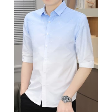 Áo Sơ Mi Tay Ngắn Ice Silk Nam Mùa Hè Ba Phần Tư Tay Áo Sơ Mi Chuyển Đổi Thường Ngày Mỏng Giữa Tay Áo Sơ Mi Đẹp Trai Quần Áo Nam