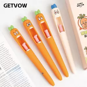 GETVOW 4 Bút mực đen hoạt hình, Bút Gel hình cà rốt có thể thu vào 0,5mm, Văn phòng phẩm trường học Bút viết cà rốt bối rối