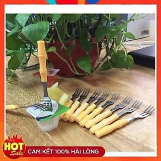 Túi 10 cây dĩa inox cán nhựa hình cây trúc dùng ăn hoa quả rất tiện dụng, bền đẹp