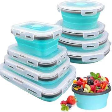 8 Hộp đựng thực phẩm có thể gập lại có nắp đậy, Bát có thể gập lại Rv, Hộp đựng thực phẩm bằng silicon, Hộp đựng thực cắm trại, đựng có thể gập lại để đựng phẩm, cắm trại, du lịch