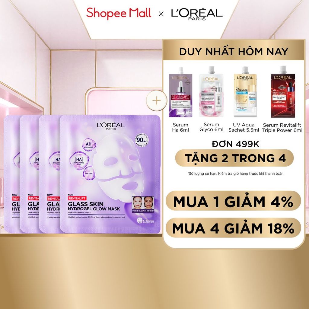 Mặt nạ thạch Glass Skin Hydrogel Glow cấp ẩm sâu, da căng mịn mướt, hiệu ứng chỉ sau 90 phút L'Oreal Paris