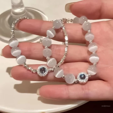 Vòng tay mặt dây chuyền đá mắt mèo đính đá - Dây chuyền có thể điều chỉnh cho quà tặng ngày lễ sinh nhật
