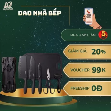 LQ- Bộ dao inox bảy món nhà bếp: dao cắt, dao trái cây, giá đỡ, thớt; bộ dụng cụ nhà bếp