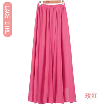 Váy voan mùa thu, váy dài phong cách bohemian, váy chữ A cạp cao màu trơn cỡ lớn, váy đi biển dài chạm đất.