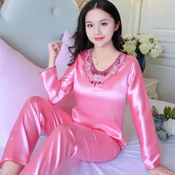 bộ đồ ngủ nữ dài tay set thu đông nữ Bộ đồ ngủ bộ đồ dài tay gợi cảm xuân thu cho nữ bộ đồ ngủ bộ đồ hai chiếc mẫu mới thu đông phong cách Hàn Quốc bằng lụa băng mùa hè cho nữ