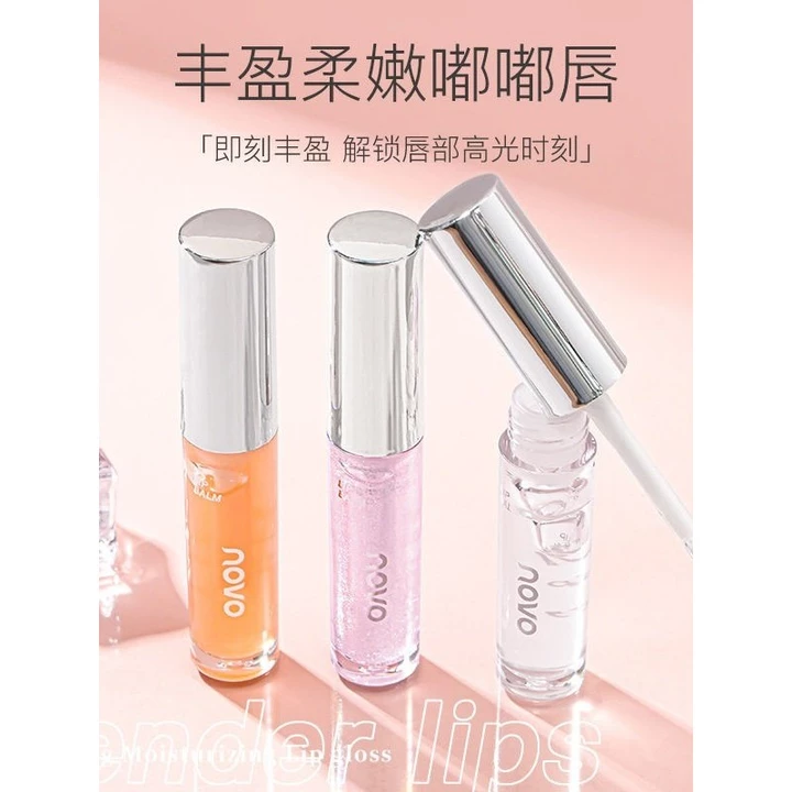 NOVO Son Bóng Trong Suốt Lớp Son Môi Với Nước Nhấp Nháy Mịn Bóng Gương Thủy Tinh Môi Men Dầu Môi Nữ Dưỡng Ẩm Son Môi Dưỡng Ẩm