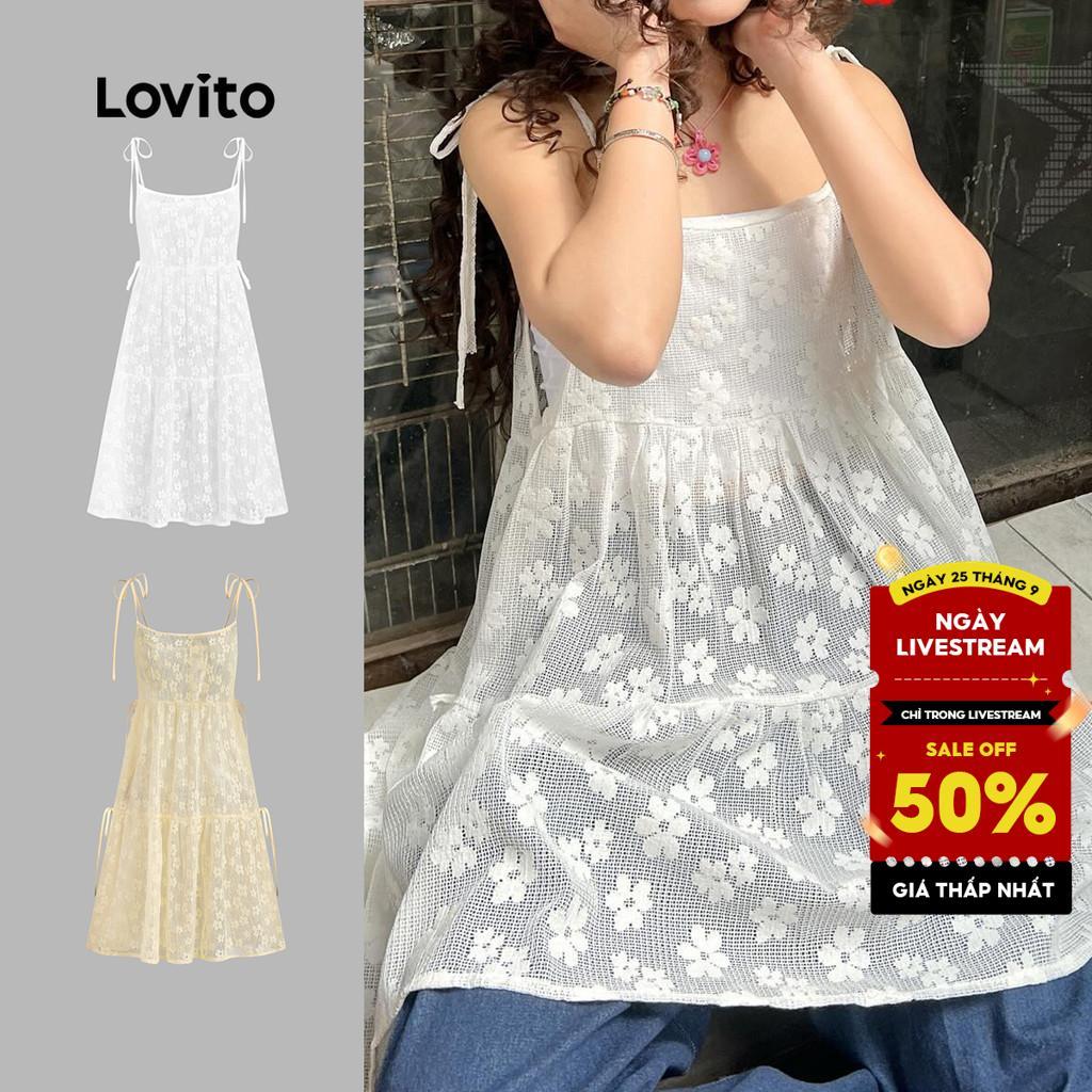 Đầm nữ Lovito Kỳ nghỉ trắng xuân hè buộc dây màu trơn phong cách L136AD076