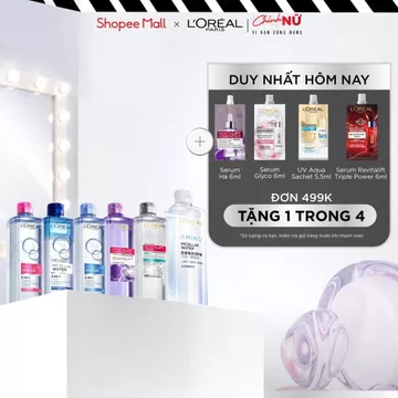 Nước tẩy trang làm sạch sâu, loại bỏ bụi bẩn & trang điểm 3-in-1 L'Oreal Paris Micellar Water 400ml