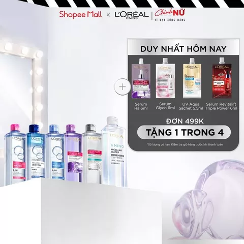 Nước tẩy trang làm sạch sâu, loại bỏ bụi bẩn & trang điểm 3-in-1 L'Oreal Paris Micellar Water 400ml