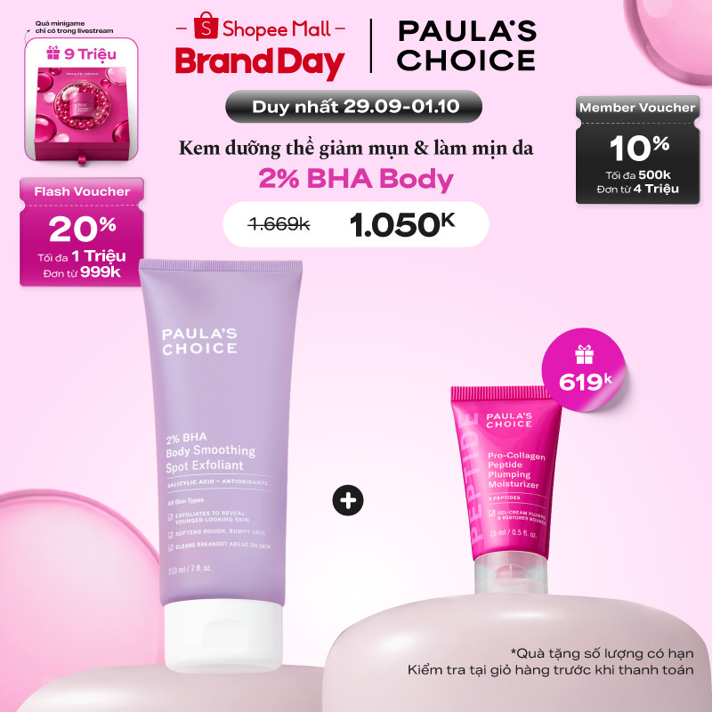 Kem dưỡng thể hỗ trợ giảm mụn và làm mịn da Paula's Choice 2% BHA Body Smoothing Spot Exfoliant - 5701