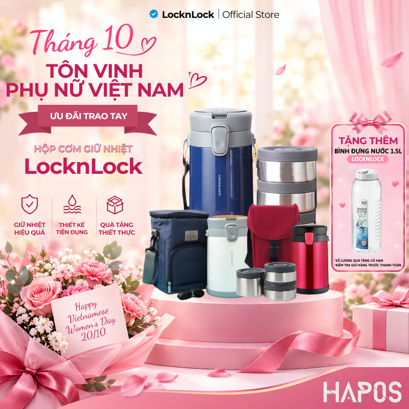 Hộp cơm giữ nhiệt 2 Lít LocknLock (3 ngăn) Chinh hãng, Kèm bộ muỗng nĩa, có túi giữ nhiệt lâu LHC8039BLU - HAPOS LOF