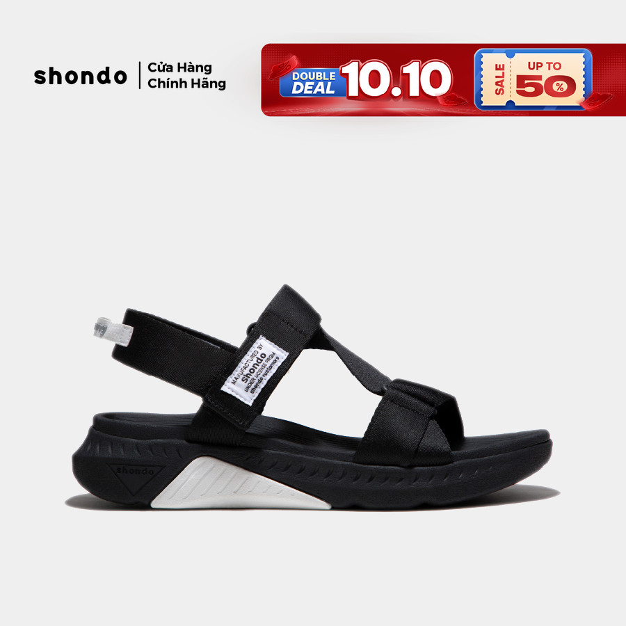 Giày Sandal Nam Nữ Shondo F7R Quai Chéo Thể Thao Đen Phối Trắng Quai Đen F7R1010