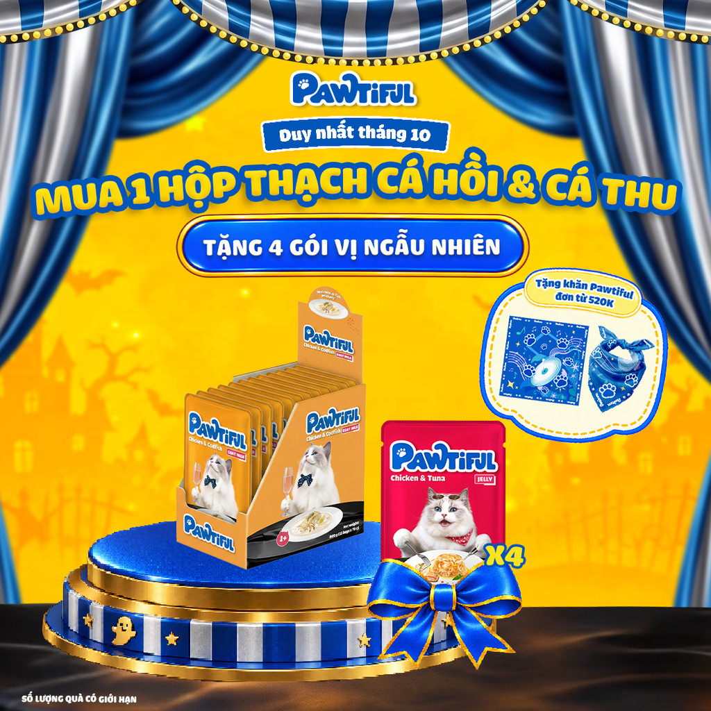 [MUA 12 TẶNG 4] Hộp 12 gói Pate cho mèo Pawtiful Dạng Sữa dê vị Gà & Cá tuyết 70g x12