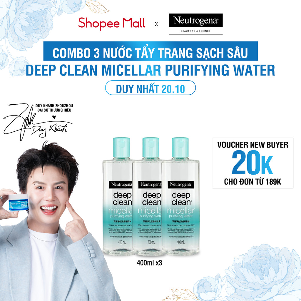 [MUA 3 TÍNH TIỀN 2] Combo 3 Nước tẩy trang Neutrogena Deep Clean micellar purifying water 400ml (HSD 05/2027)