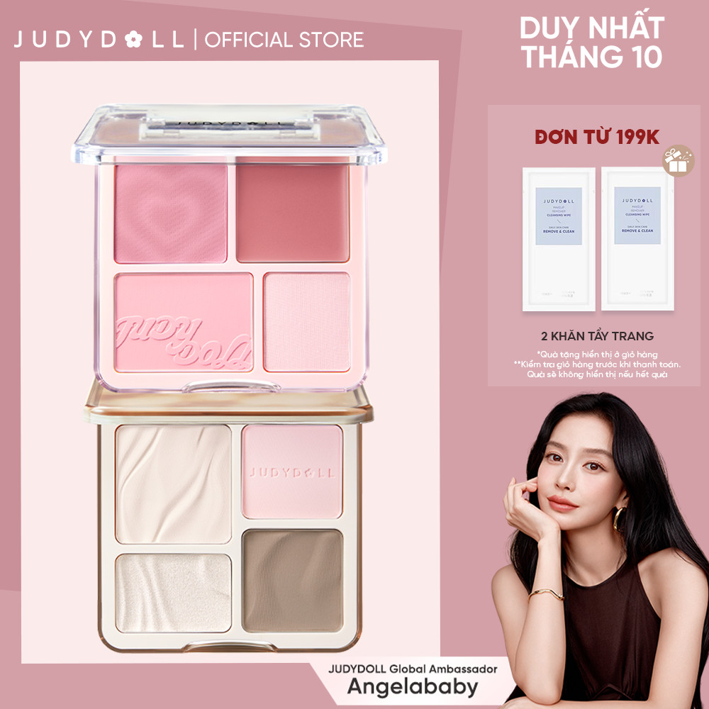 [Combo 2] Bảng Tạo Khối Bắt Sáng Highlight 4 Ô JUDYDOLL & Bảng Má Hồng 4 Ô JUDYDOLL Mỏng Nhẹ Lên Màu Tự Nhiên Mịn Da