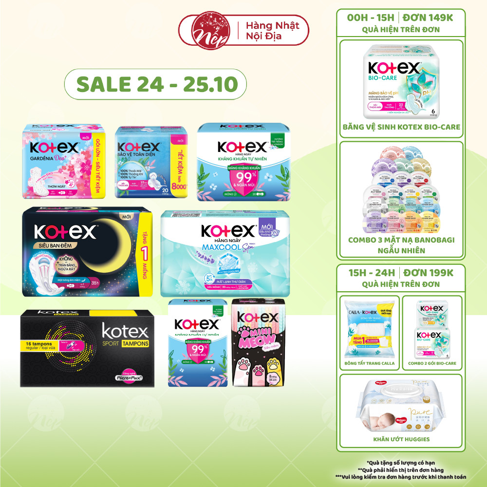[SVIP] Băng vệ sinh Kotex hàng ngày, ban đêm, khô thoáng, max cool. Siêu mỏng, thấm hút - nepshop1