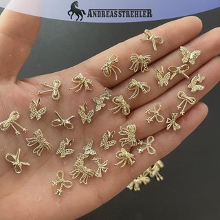 Onetimingfine Vàng Bạc Hoa Phụ Kiện Làm Móng Tay Kim Cương Giả Móng Tay Nghệ Thuật Trang Sức Nơ Trang Trí Móng Tay 3D Móng Tay Nghệ Thuật Khoan VN