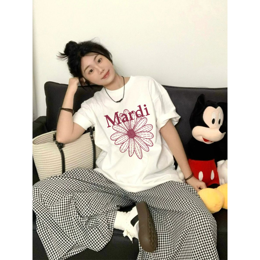 Kanos_shop | áo nữ cá tính, Hàn quốc dễ thương đa năng Flower print 100% cotton áo sơ mi tay ngắn