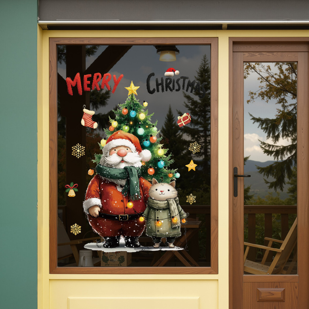 Giáng Sinh Dán Cửa Sổ Giáng Sinh Kính Trang Trí Dán Tĩnh Cây Giáng Sinh Bông Tuyết Ông Già Noel Dán Cửa Sổ 25.9.9